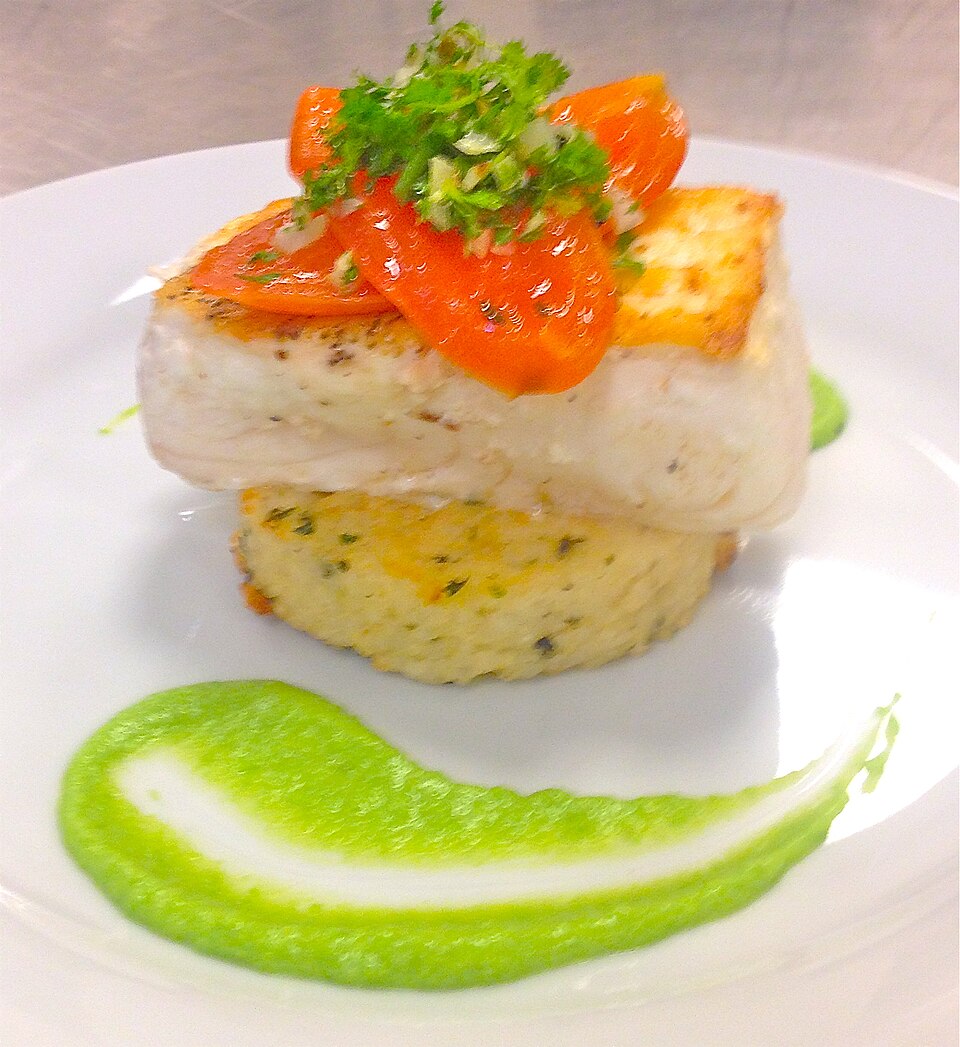 Cabillaud rôti et purée de petits pois