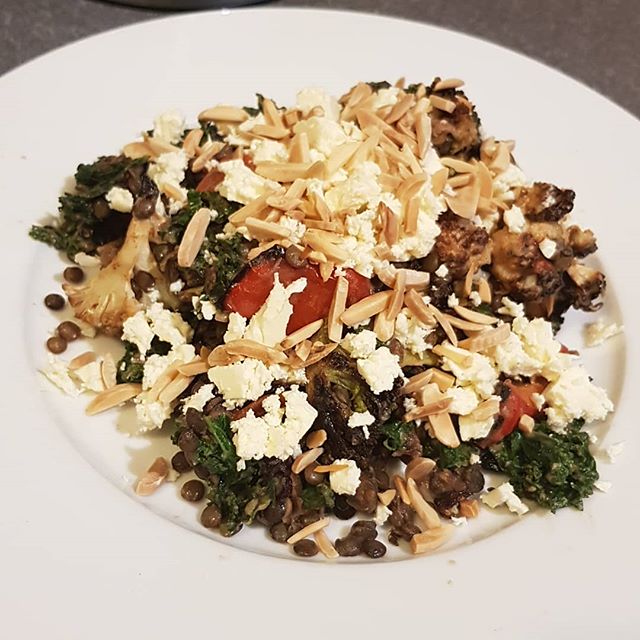 Salade de lentilles et légumes rôtis